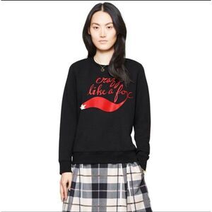 Kate Spade Crazy Like a Fox Sweatshirt Black Red XS NWT Preppy Whimsical